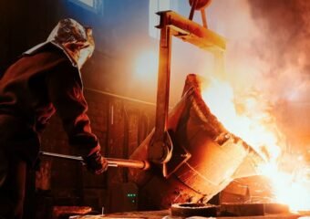 UK steelworkers at blast furnace
