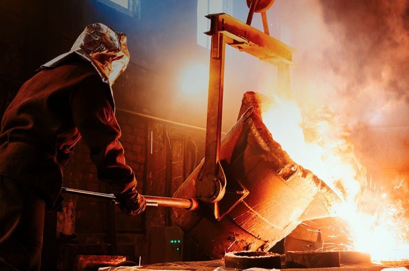 UK steelworkers at blast furnace