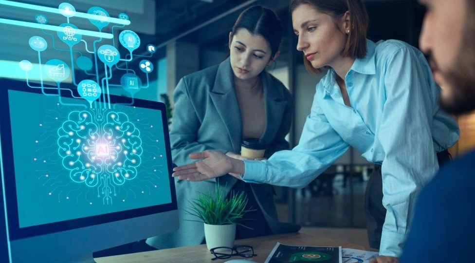 small business owner using ai tools on laptop