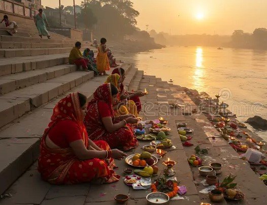 chhath puja riverbank
