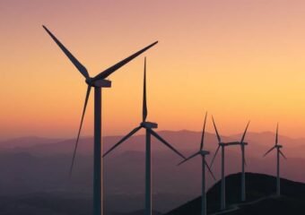 wind farm at sunset
