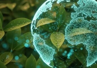 blockchain banking network earth illustration