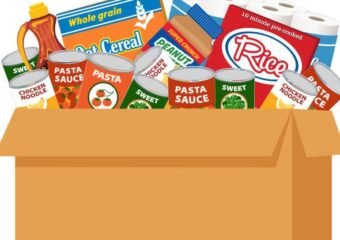 food bank donation items canned goods box