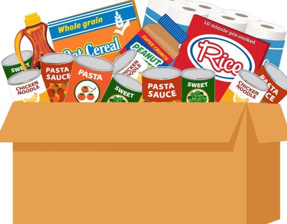 food bank donation items canned goods box