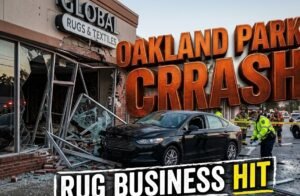 Car Crashes Into Oakland Park Rug Business in Dramatic Early Morning Impact