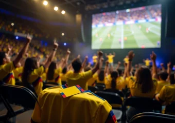 Colombian banks World Cup 2026 sponsorship event at Movistar Arena Bogotá.