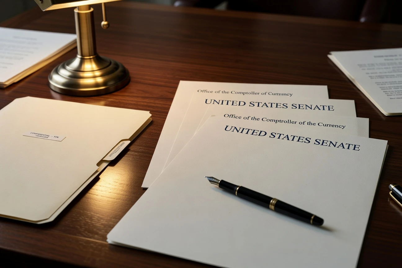 Senator Elizabeth Warren challenges OCC crypto trust charter approvals for nine digital asset firms.