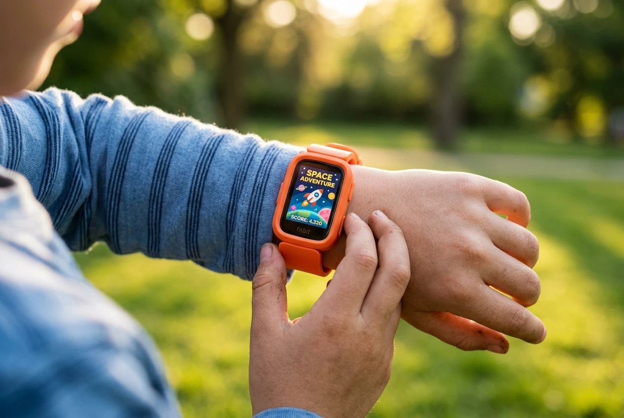 Fitbit Ace LTE kids smartwatch Spicy color on a wrist