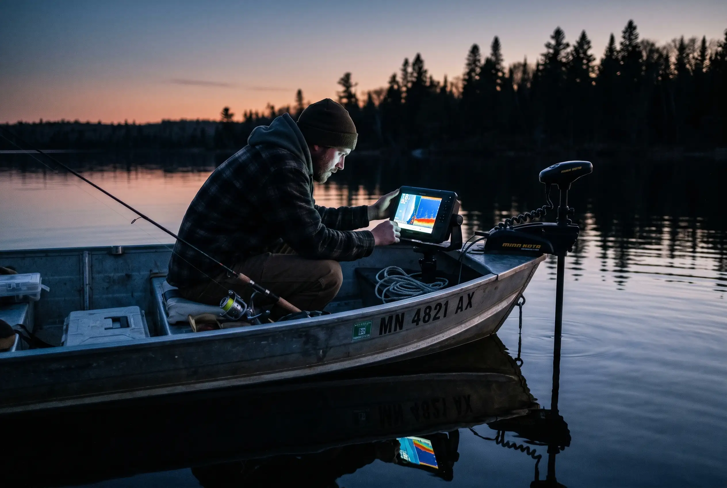 forward facing sonar screen on a Minnesota fishing boat