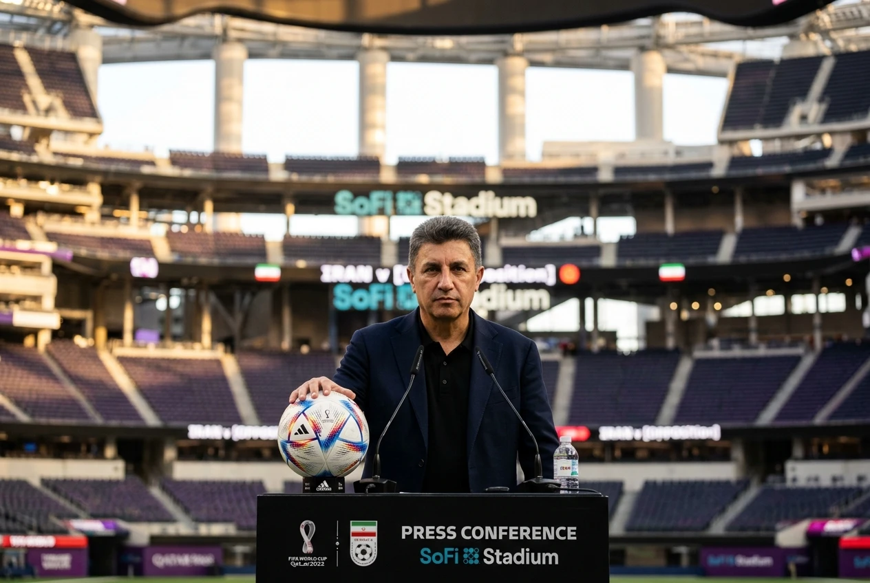 Iran 2026 World Cup coach Amir Ghalenoei at SoFi Stadium