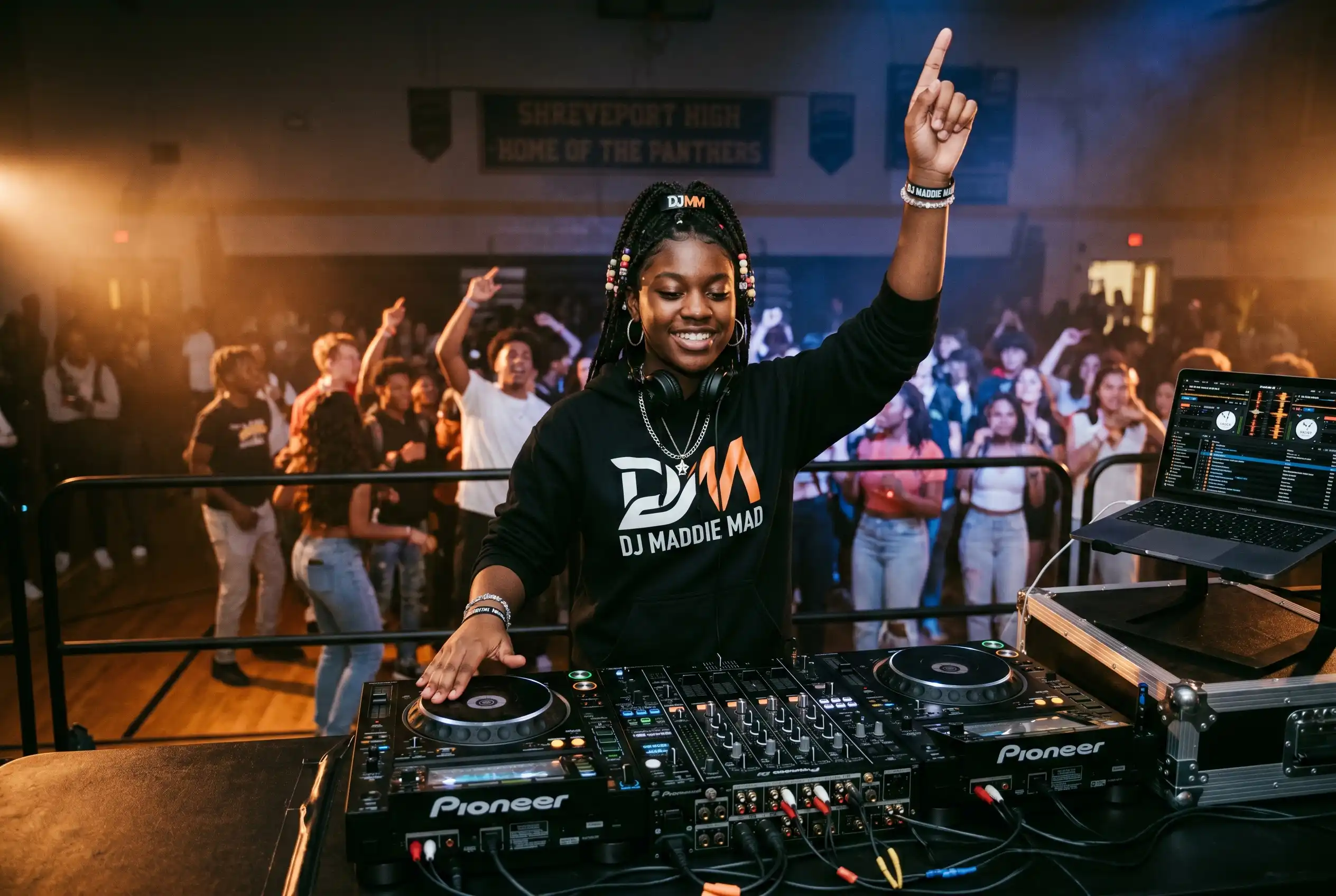 Shreveport teen DJ Maddie Mad performing at school event