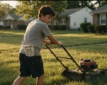 stepson lawn mowing business neighbors calling mom