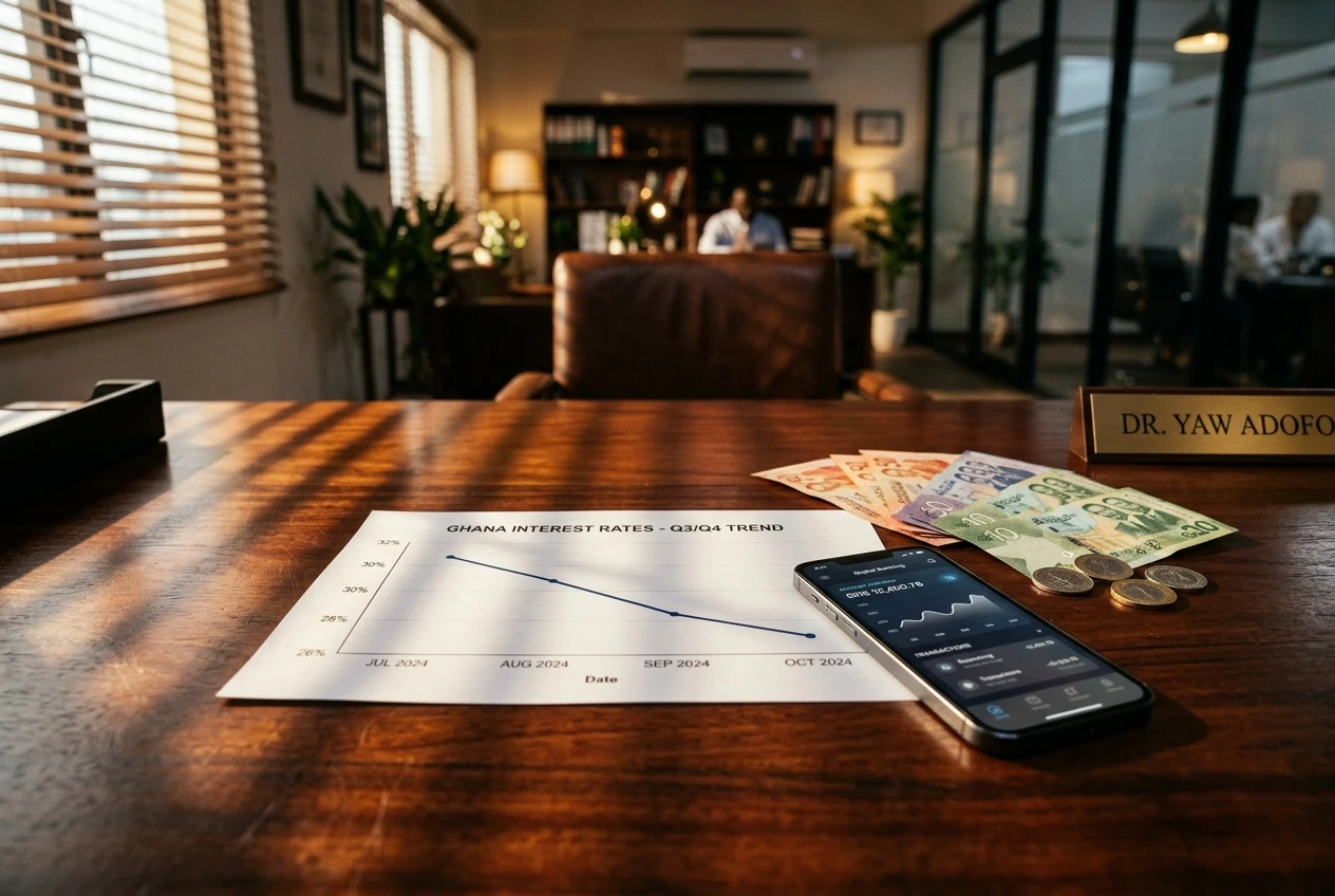 Ghana banking sector interest rate decline digital transformation