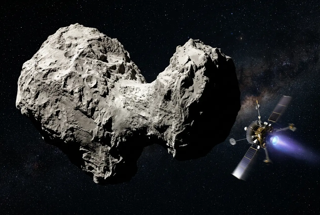 JAXA Hayabusa2 spacecraft passing asteroid Torifune