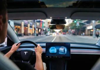 Tesla driver's hands on the steering wheel during FSD supervised driving