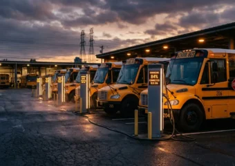 V2G electric school buses returning power to the grid during heat wave