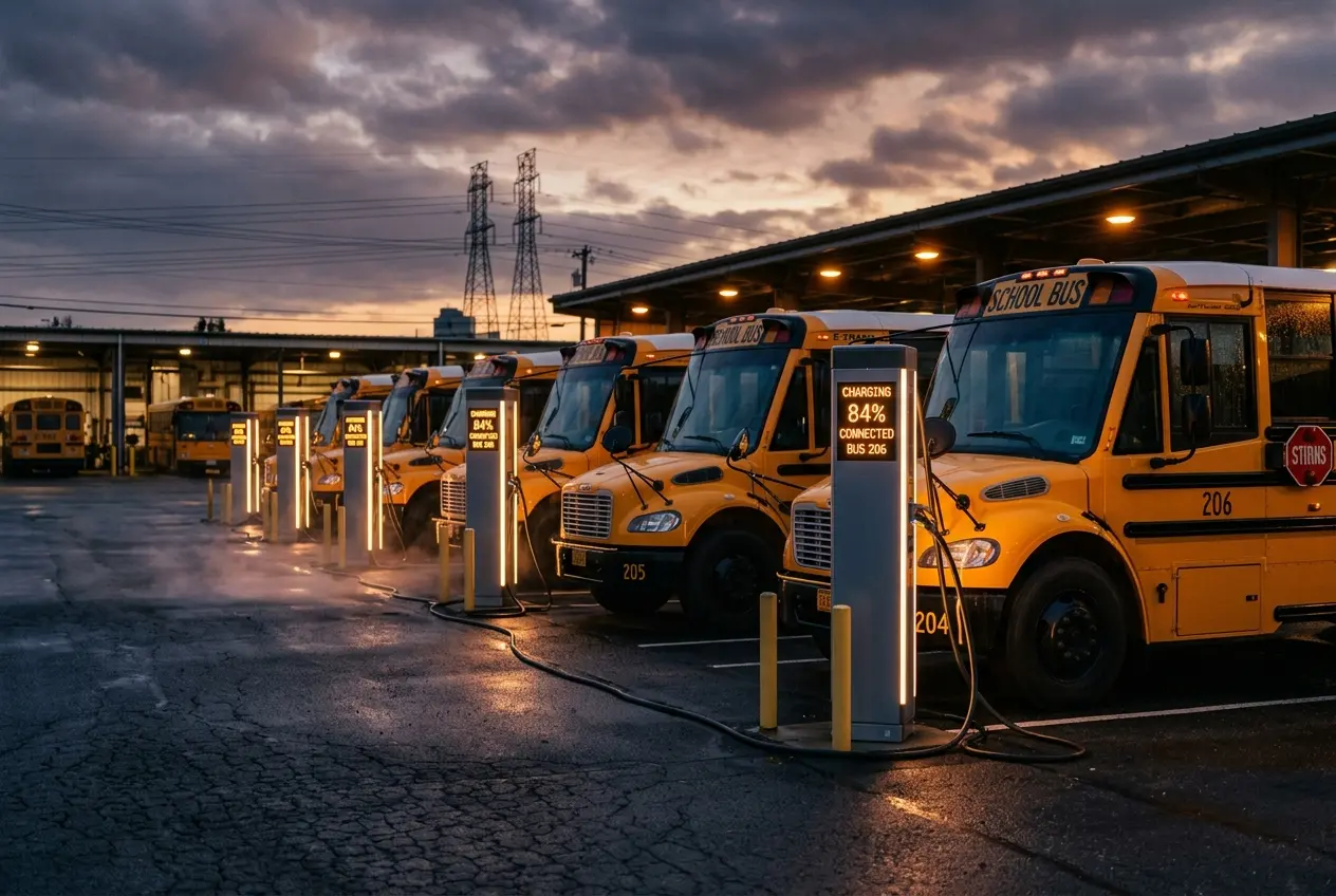 V2G electric school buses returning power to the grid during heat wave