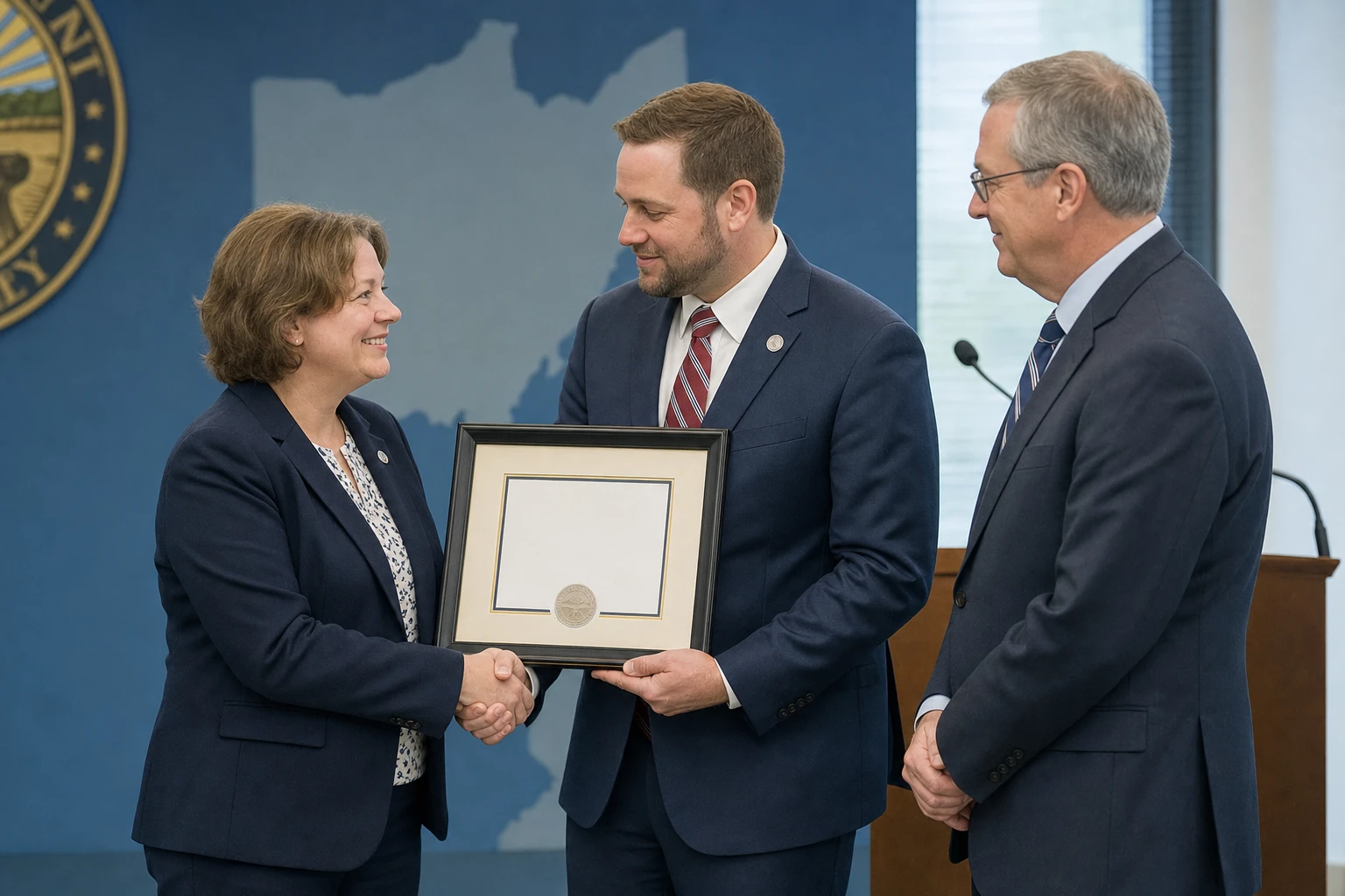 Amy Wood accepts Mid-Ohio ESC three-star BAC award with Tressel