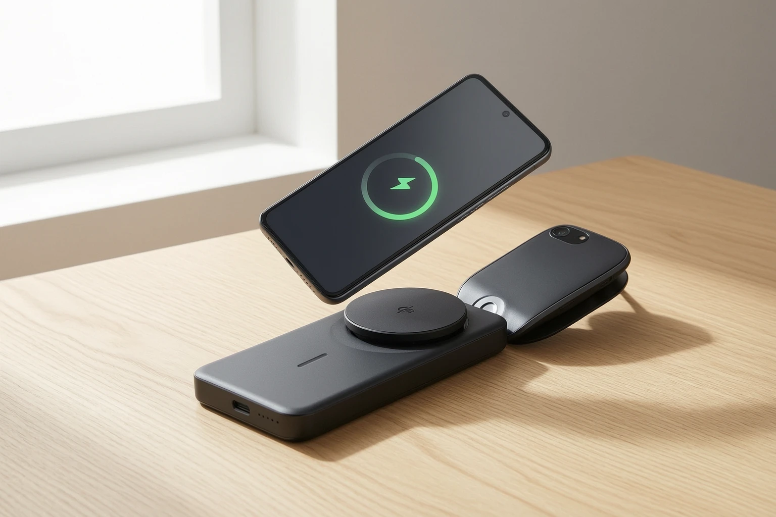 Anker MagGo power bank snapping onto Google Pixel 10