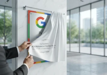 Google first office Pakistan inauguration plaque Shehbaz White