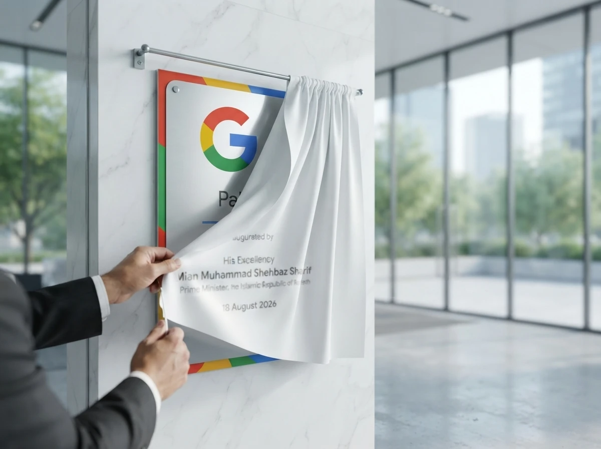 Google first office Pakistan inauguration plaque Shehbaz White