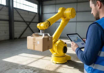 industrial robot arm lifting package warehouse AI growth bottleneck