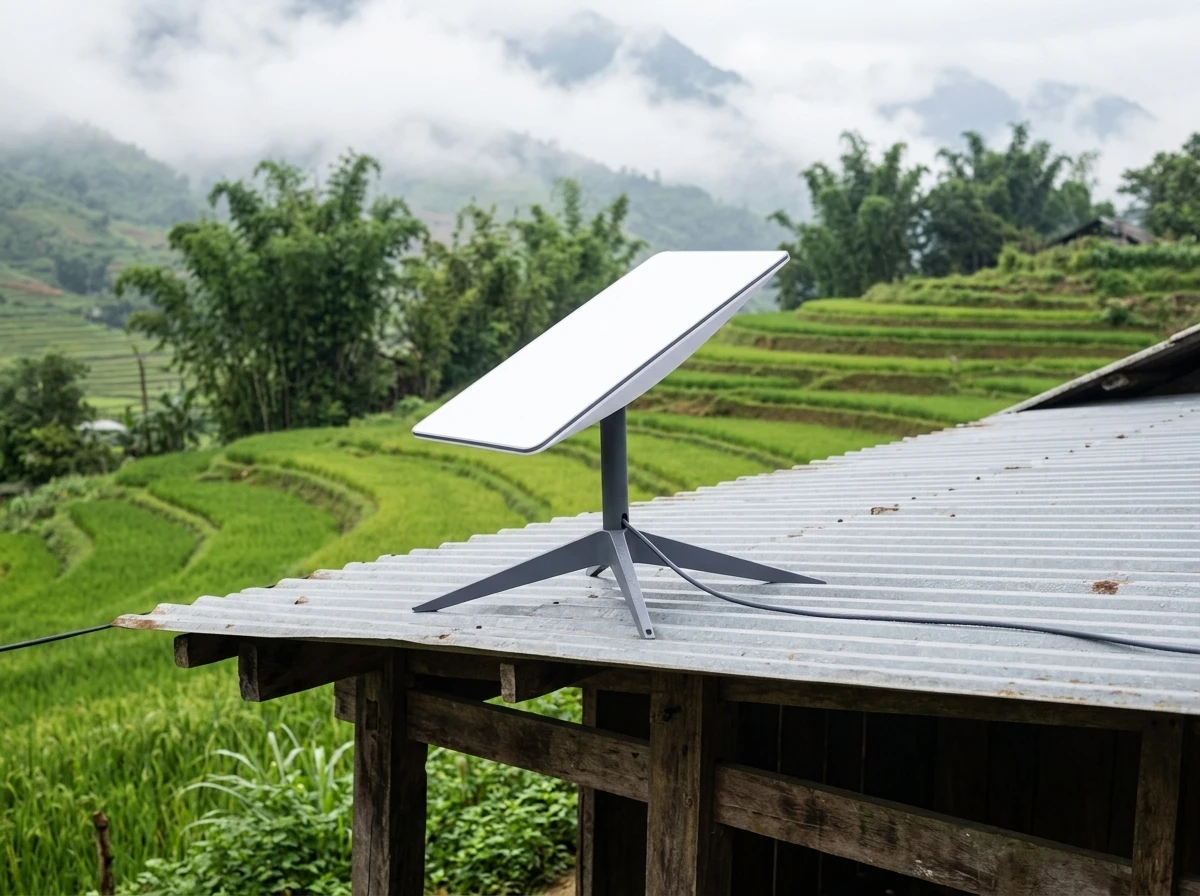 Starlink satellite internet dish Vietnam remote highland trial