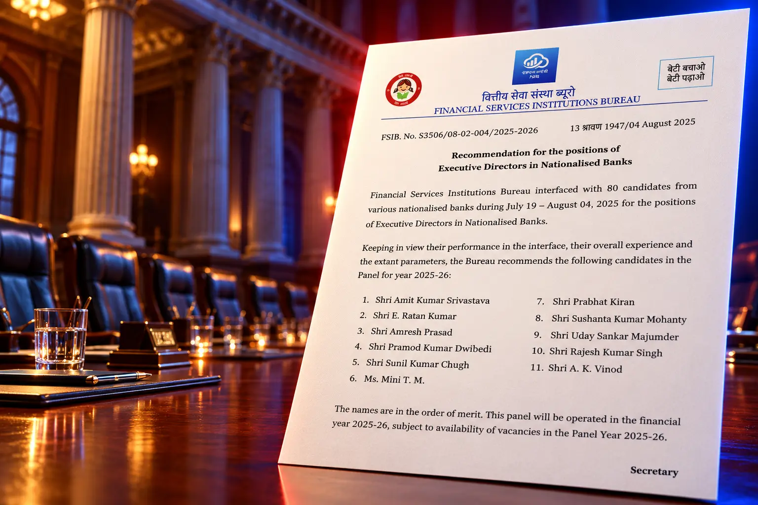 FSIB 11 executive director candidates 2025-26 appointments