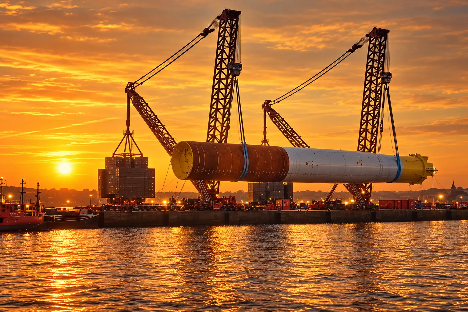 Mammoet MTC1600 cranes lift Windanker monopiles at Ronne